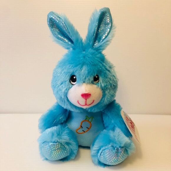 Fuzzy Friends Blue Bunny w/ Carrot on Belly Easter Plush 9 Inches Tall - Picture 1 of 5